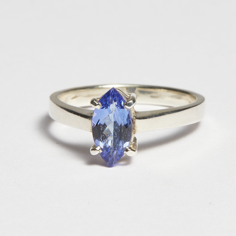 Blue Tanzanite Silver Marquise Ring 1.23ct 1.56ct
