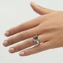 Load image into Gallery viewer, Light Blue Aquamarine Gold Emerald Cut Ring (4.06ct)