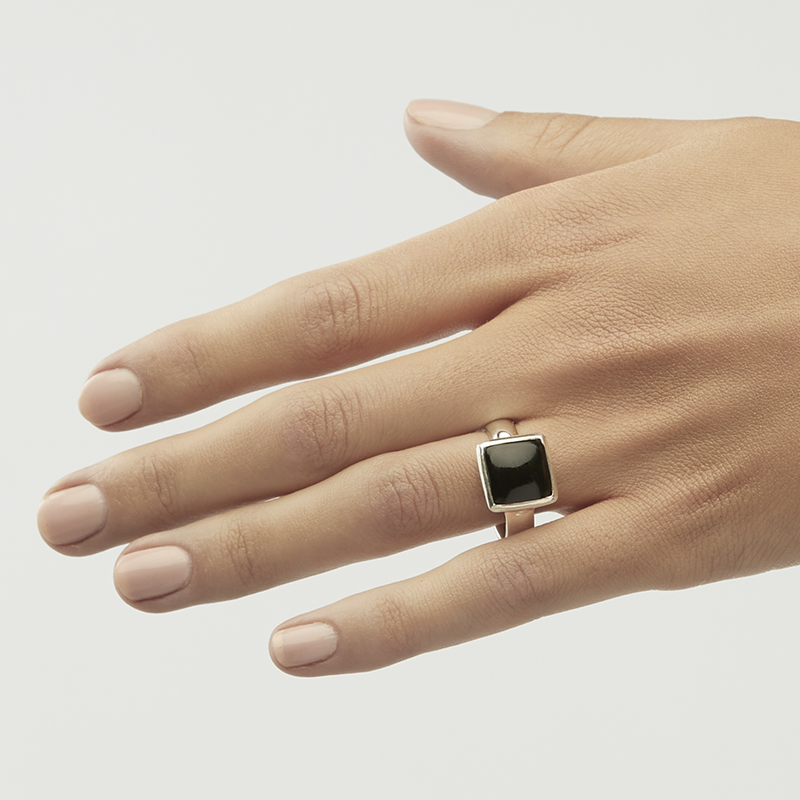 Black Onyx Silver Princess Cut Bezel Ring 3.77ct Stellaboo